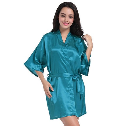 Women's Plus Size Silky Robes Satin Short Kimono Bathrobe Soft Sleepwear