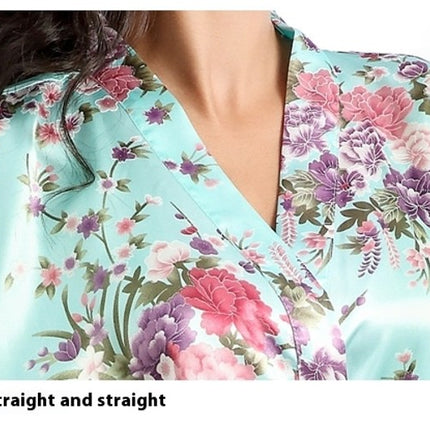 Women's Floral Silky Robes Satin Short Kimono Bathrobe Soft Sleepwear