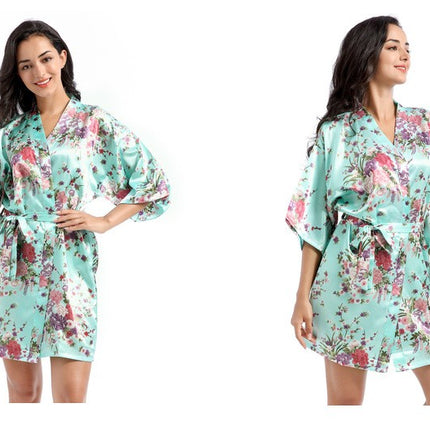 Women's Floral Silky Robes Satin Short Kimono Bathrobe Soft Sleepwear