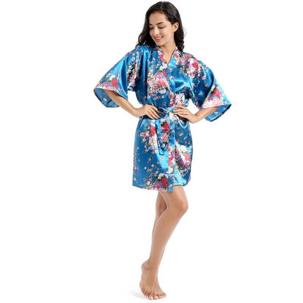 Women's Floral Silky Robes Satin Short Kimono Bathrobe Soft Sleepwear