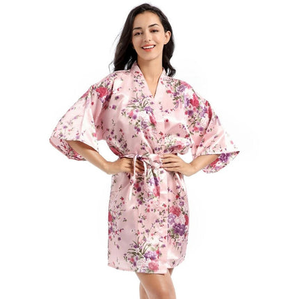 Women's Floral Silky Robes Satin Short Kimono Bathrobe Soft Sleepwear