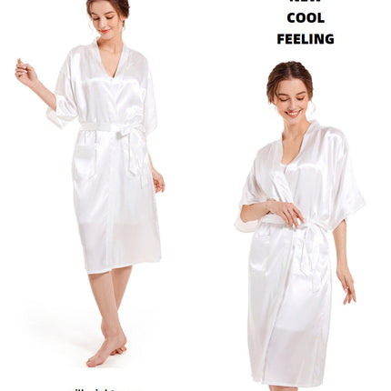 Women Satin Bride Bridesmaid Wedding Party Robes Sleepwear with Pockets