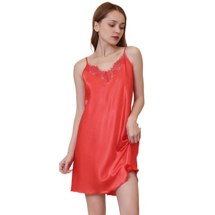 Women Sexy Sleepwear Lace Chemise Nightgown Full Slip Nightdress