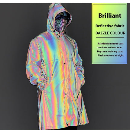 Men's Raincoats Cycling Raincoats Reflective Raincoat Waterproof Hooded Windbreaker for Outdoor-A