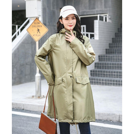 Women's Long Raincoat with Hood Outdoor Lightweight Windbreaker Rain Jacket Waterproof