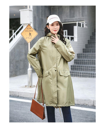 Women's Long Raincoat with Hood Outdoor Lightweight Windbreaker Rain Jacket Waterproof