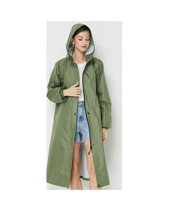 Women's Long Raincoats Waterproof Hooded Windbreaker Jacket Outdoor Lightweight Travel Rain Coats