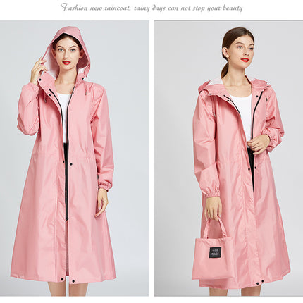 Women's Long Raincoats Waterproof Hooded Windbreaker Jacket Outdoor Lightweight Travel Rain Coats