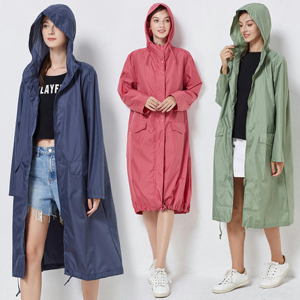 Long Waterproof Raincoat Women's Raincoats Rain Jacket Poncho with Pocket for Hiking Camping