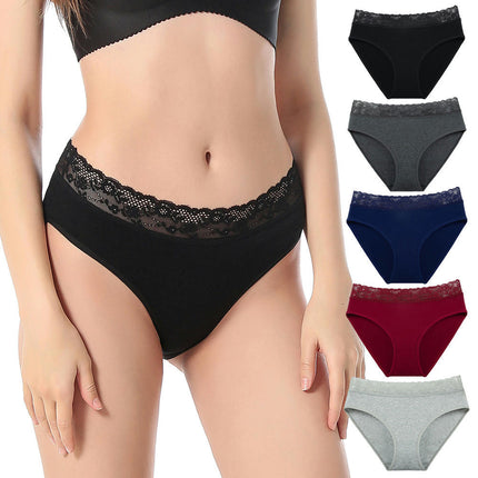 Womens Underwear Cotton Bikini Panties Lace Soft Panty Stretch Briefs 5 Pack