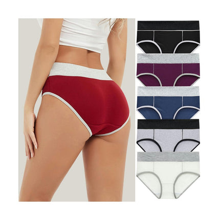 Womens Cotton Stretch Breathable Briefs Mid Rise Full Coverage Panties 5 Pack