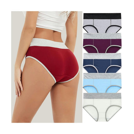 Womens Cotton Stretch Breathable Briefs Mid Rise Full Coverage Panties 5 Pack