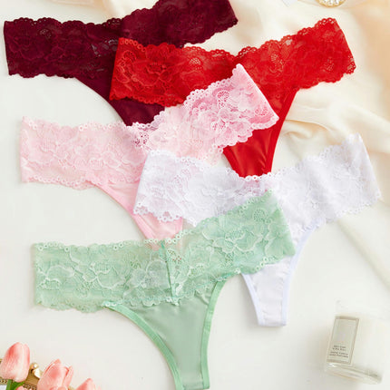 Women's Sexy Lace Thongs No Show Panties Bikini Underwear