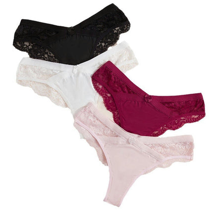 Women Underwear Floral Lace Thongs Low Waist Panties Briefs 4 Pack