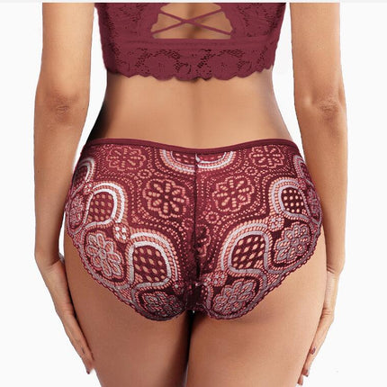 Women's Sexy Underwear Lace Panties Mid Waisted Breathable Brief