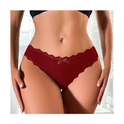 Women's Stretch Underwear Soft Lace Trim Underwear Mid Waisted Briefs