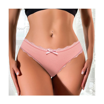 Women's Stretch Underwear Soft Lace Trim Underwear Mid Waisted Briefs