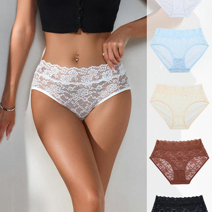 High Waist Lace Underwear for Women Sexy Panties Stretch Full Coverage Briefs 5 Pack