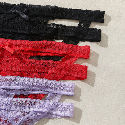 Lace Thongs for Women Sexy Underwear No Show T-back Panties 3 Pack