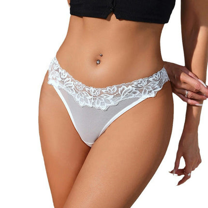 Women's Thongs Lace Thong Panties Mid Waist Underwear Sexy Briefs 3 Pack