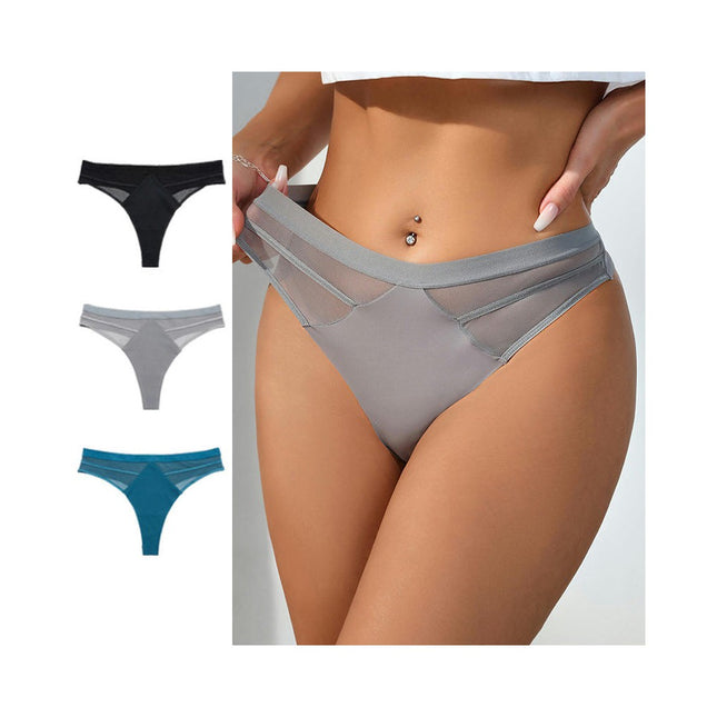 Women's Breathable Mid Waist Thong Panties No Show Briefs 3 Pack