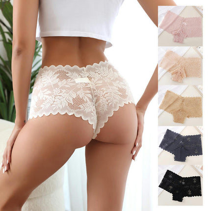 High Waisted Bikini Underwear for Women Lace Panties Breathable Hipster Briefs 3 Pack