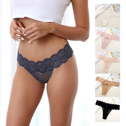 Thongs for Women Sexy Lace Underwear Low Waist Breathable Stretch T Back Thong Panties 3 Pack