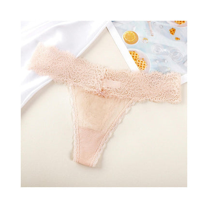 Thongs for Women Sexy Lace Underwear Low Waist Breathable Stretch T Back Thong Panties 3 Pack