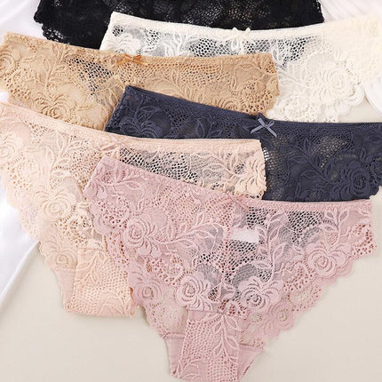 Women's Sexy Underwear Lace Bikini Panties Low Rise Soft Hipster Briefs 3 Pack