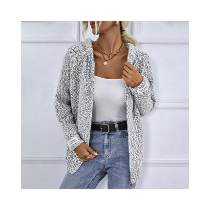 Women Solid Color Chenille Hooded Zipper Sweater Casual Sweater Cardigan Jacket