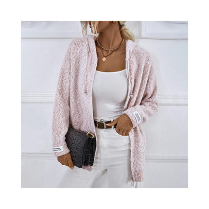 Women Solid Color Chenille Hooded Zipper Sweater Casual Sweater Cardigan Jacket