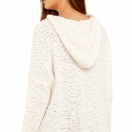 Women's Short Hooded Knit Fleece Solid Color Pullover Split Sweater Top