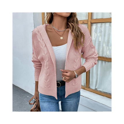 Women Solid Color Twist Knit Cardigan Casual Long Sleeve Sweater Cardigan Jacket