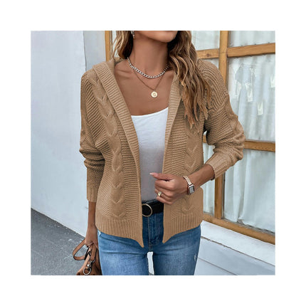 Women Solid Color Twist Knit Cardigan Casual Long Sleeve Sweater Cardigan Jacket