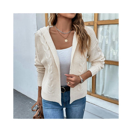 Women Solid Color Twist Knit Cardigan Casual Long Sleeve Sweater Cardigan Jacket