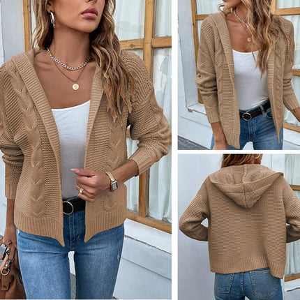 Women Solid Color Twist Knit Cardigan Casual Long Sleeve Sweater Cardigan Jacket