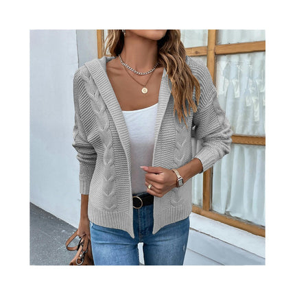 Women Solid Color Twist Knit Cardigan Casual Long Sleeve Sweater Cardigan Jacket