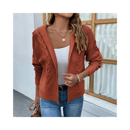 Women Solid Color Twist Knit Cardigan Casual Long Sleeve Sweater Cardigan Jacket