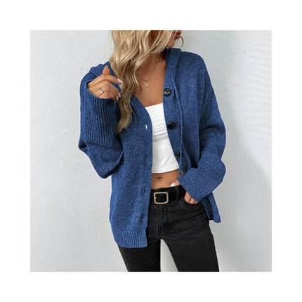 Women Solid Color Hooded Single Breasted Short Sweater Drawstring Knit Cardigan Jacket