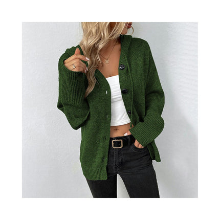 Women Solid Color Hooded Single Breasted Short Sweater Drawstring Knit Cardigan Jacket