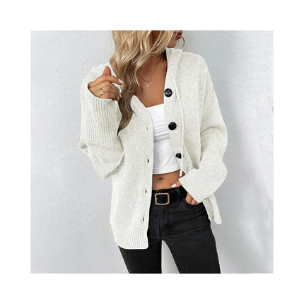 Women Solid Color Hooded Single Breasted Short Sweater Drawstring Knit Cardigan Jacket