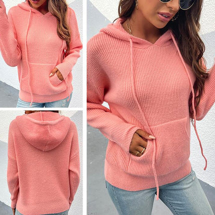 Women's Casual Lightweight Hoodie Long Sleeve Drawstring Knit Loose Pullover with Pockets