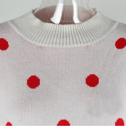 Women's Long Sleeve Round Neck Knit Sweater Dot Casual Pullover Sweater