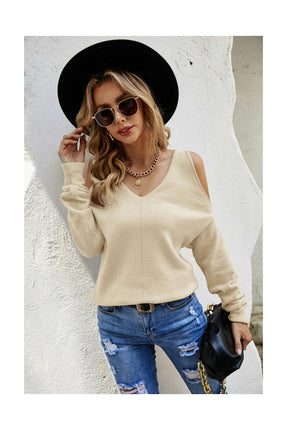 Women's Solid Color Long Sleeve Knit Sweater Hanging Neck Cross Sexy Strapless Sweater Top