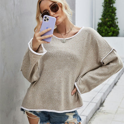 Women's Sweater Round Neck Knit Sweater Plus Size Back Fringe Pullover Sweater