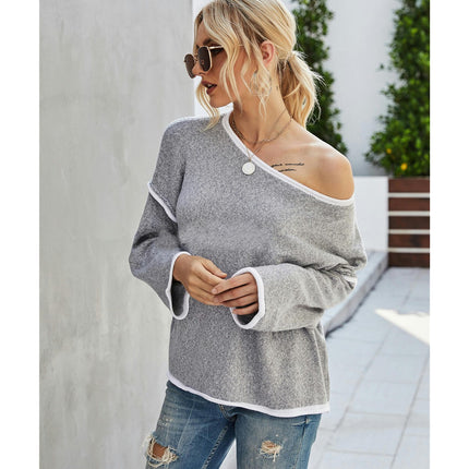 Women's Sweater Round Neck Knit Sweater Plus Size Back Fringe Pullover Sweater