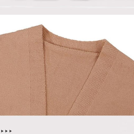 Solid Color Pocket Knit Sweater Mid-Length Sweater Women Cardigan Jacket