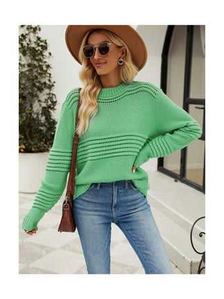 Women's Long Sleeve Pullover Crew Neck Ribbed Knit Loose Sweater Top