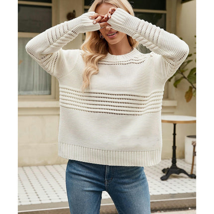 Women's Long Sleeve Pullover Crew Neck Ribbed Knit Loose Sweater Top