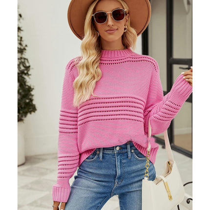 Women's Long Sleeve Pullover Crew Neck Ribbed Knit Loose Sweater Top